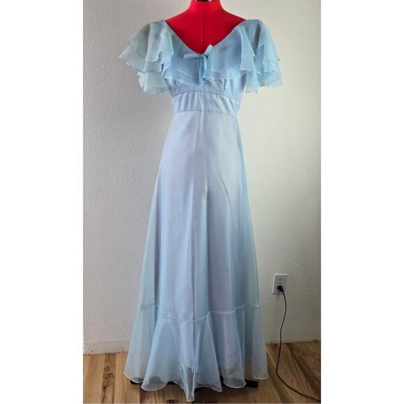 jcpenney Dresses & Skirts - Vintage Blue Chiffon Maxi Dress Ruffle Prairie Formal Romantic Cottagecore AS IS